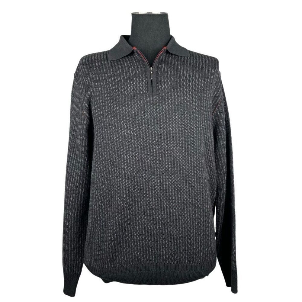 Point Of Italy Gray Stripe Merino‎ Wool Knit Sweater - Men’s XXL